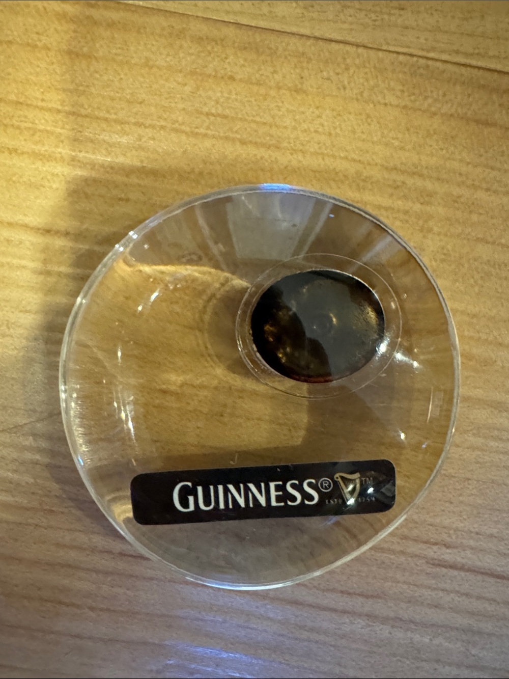 Guinness Clear Resin Paperweight with Black and Gold Accent